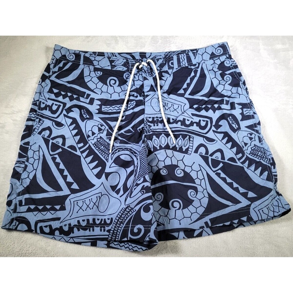 Polo Sport Swim Shorts Mens XL Blue Tiki Pattern All Over Print AOP Mesh Lined